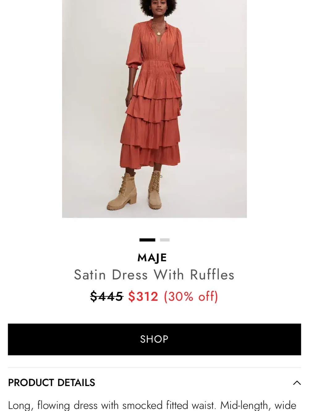 Maje Radjinette tiered satin rust dress - Picture 5 of 9